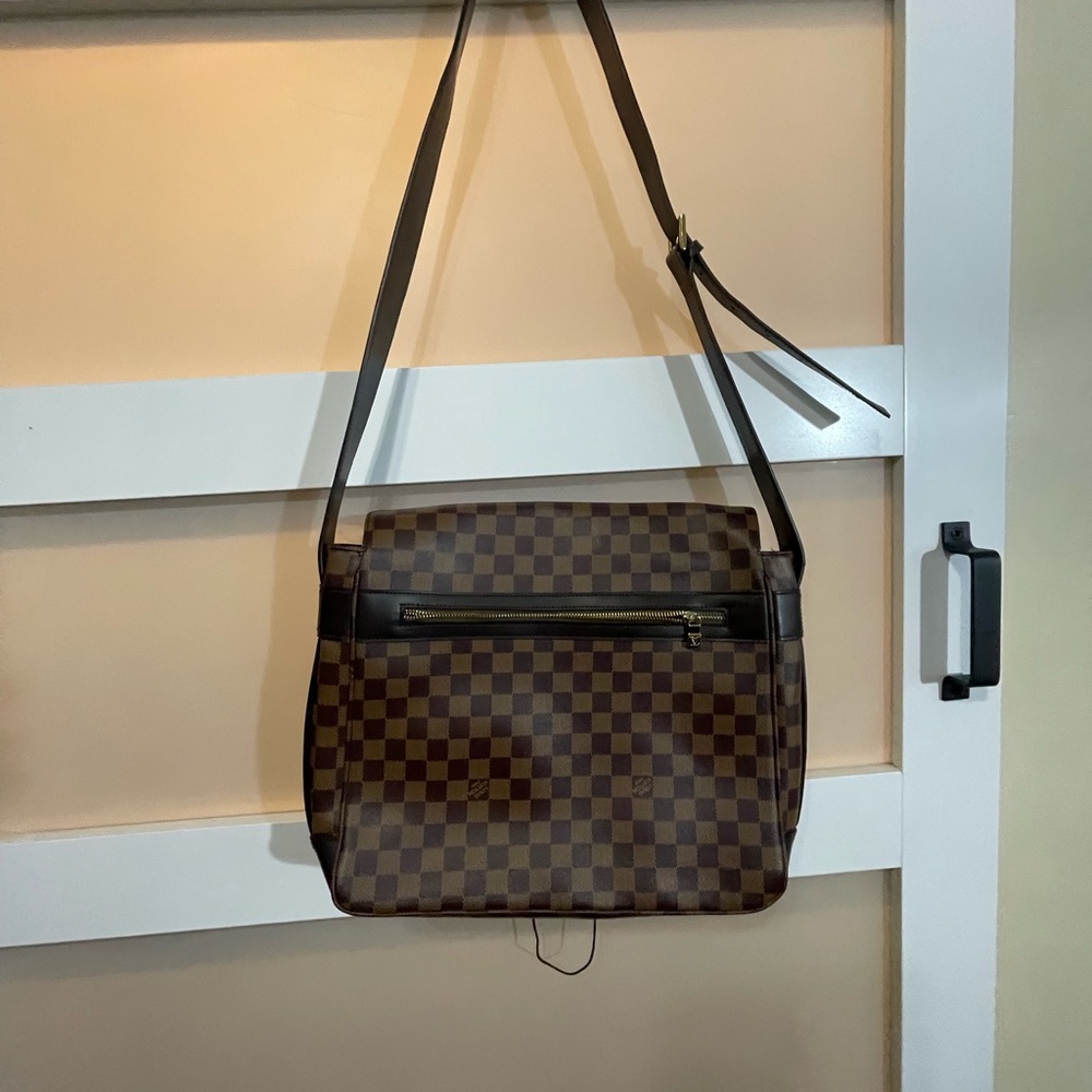 Checkered Brown Men's Shoulder Bag - Picture 4 of 9